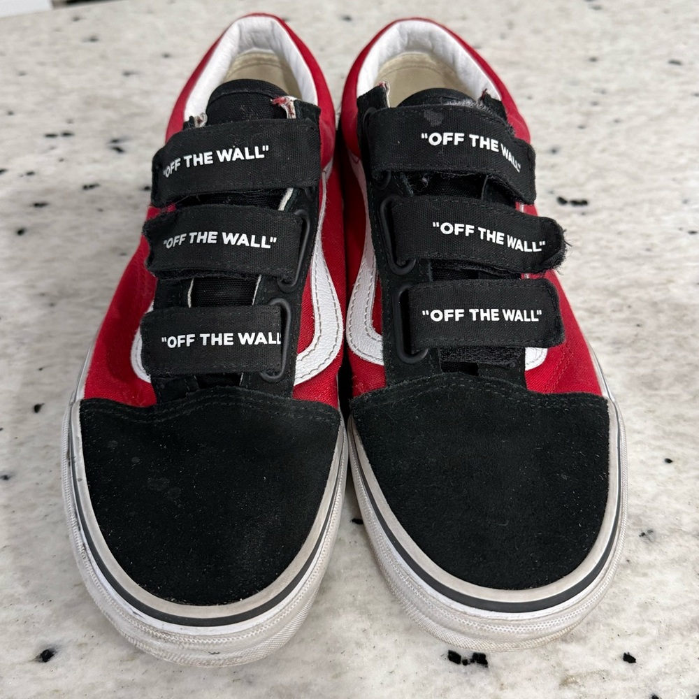 Vans Red and White High-Top Sneakers